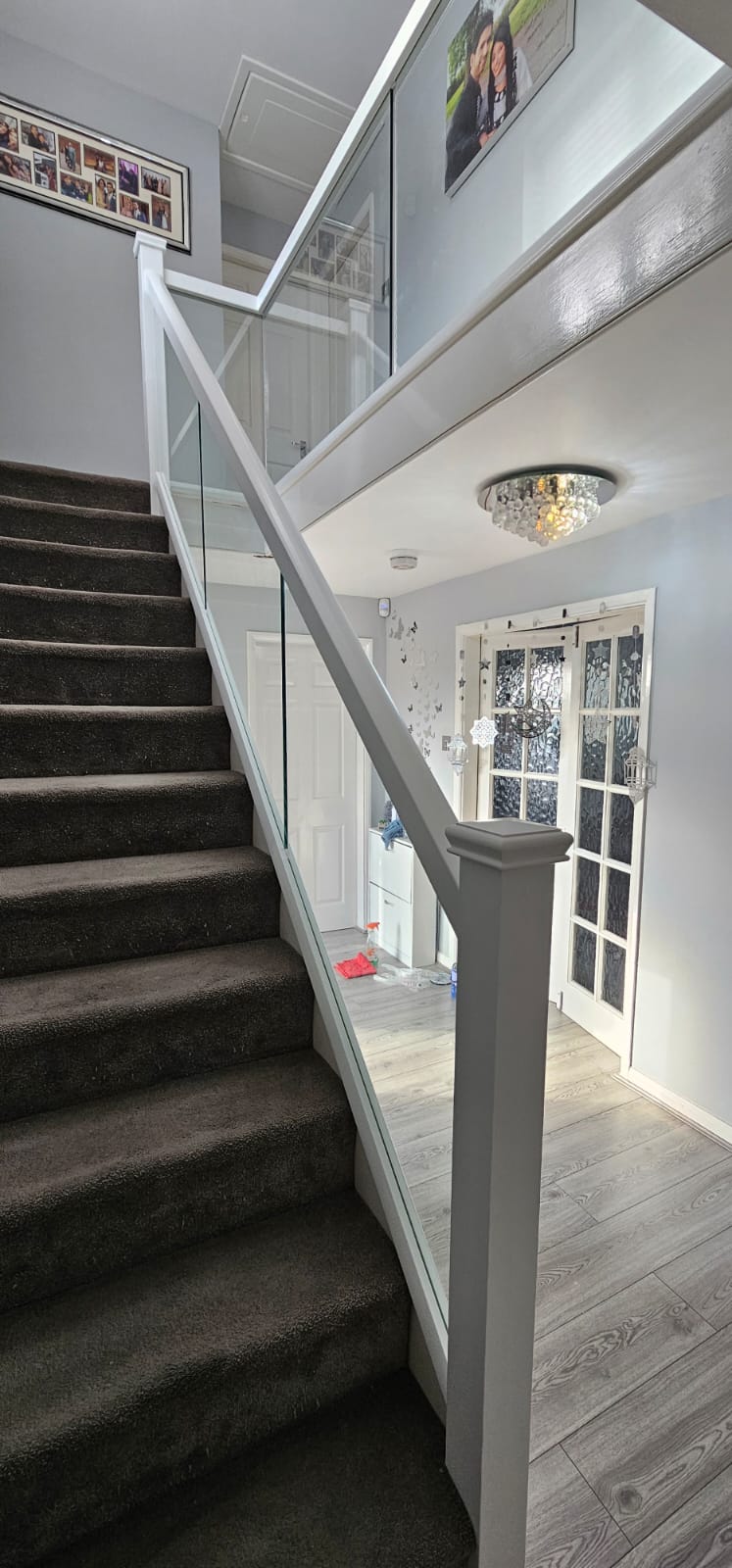white and glass staircase installation